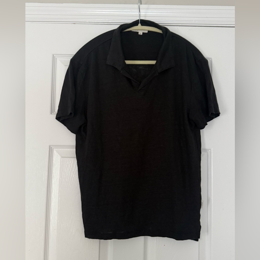 ONIA Linen Blend Johnny‎ Collar Polo in Grey Medium